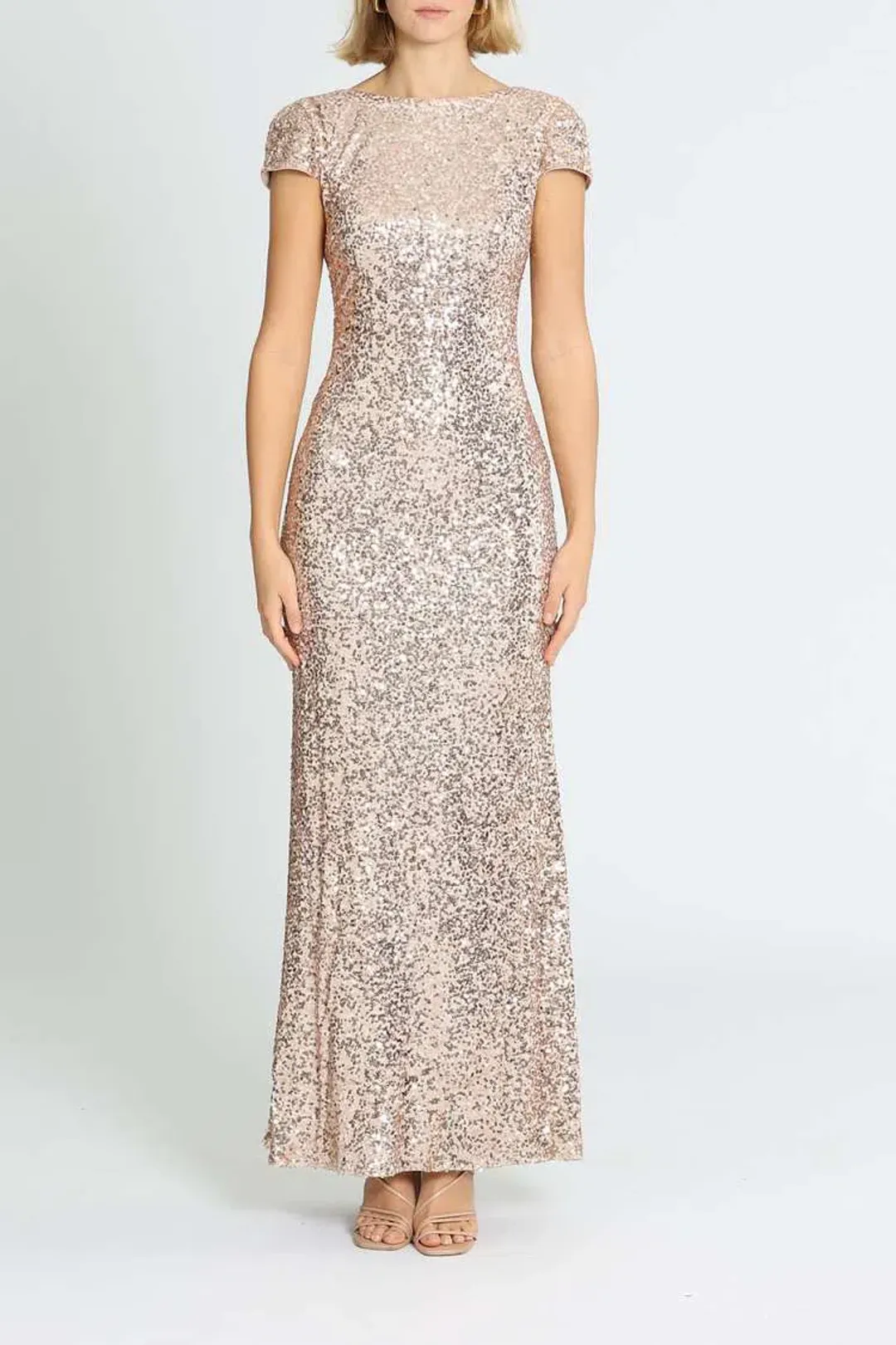 Badgley Mischka Sequin Cowl Back Gown Blush Size 16 for rent on The Volte - main image