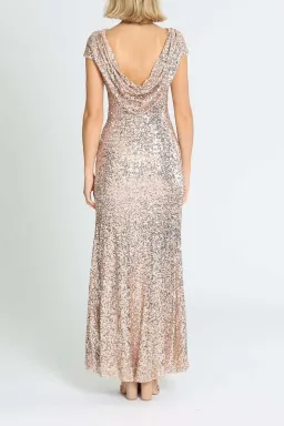 Badgley Mischka Sequin Cowl Back Gown Blush Size 16 for rent on The Volte - image 3