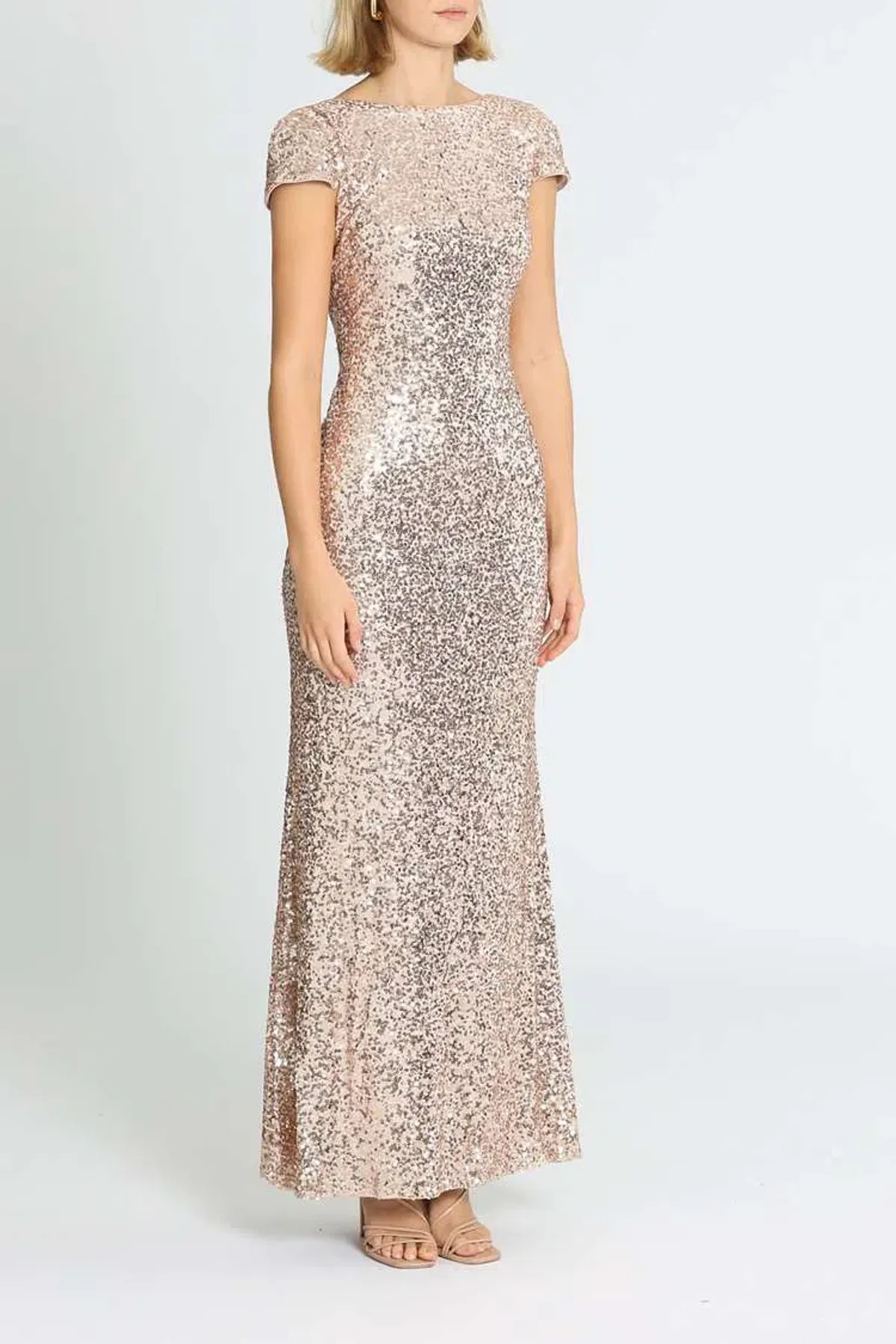 Badgley Mischka Sequin Cowl Back Gown Blush Size 20 - Image 2