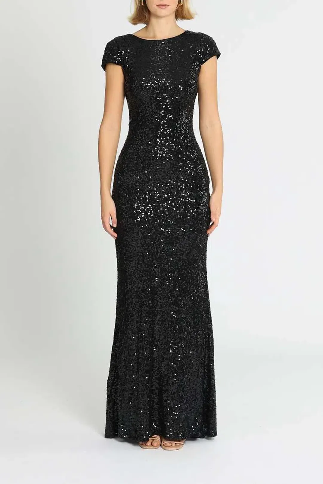 Badgley Mischka Sequin Cowl Back Gown Black Size 12 for rent on The Volte - main image