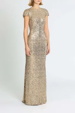 Badgley Mischka Sequin Cowl Back Gown Gold Size 6 for rent on The Volte - image 2