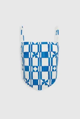 Venroy Printed Poplin Top and Pant Set in Blue/Off White Geometric Size XS/Au 6 for rent on The Volte - image 3