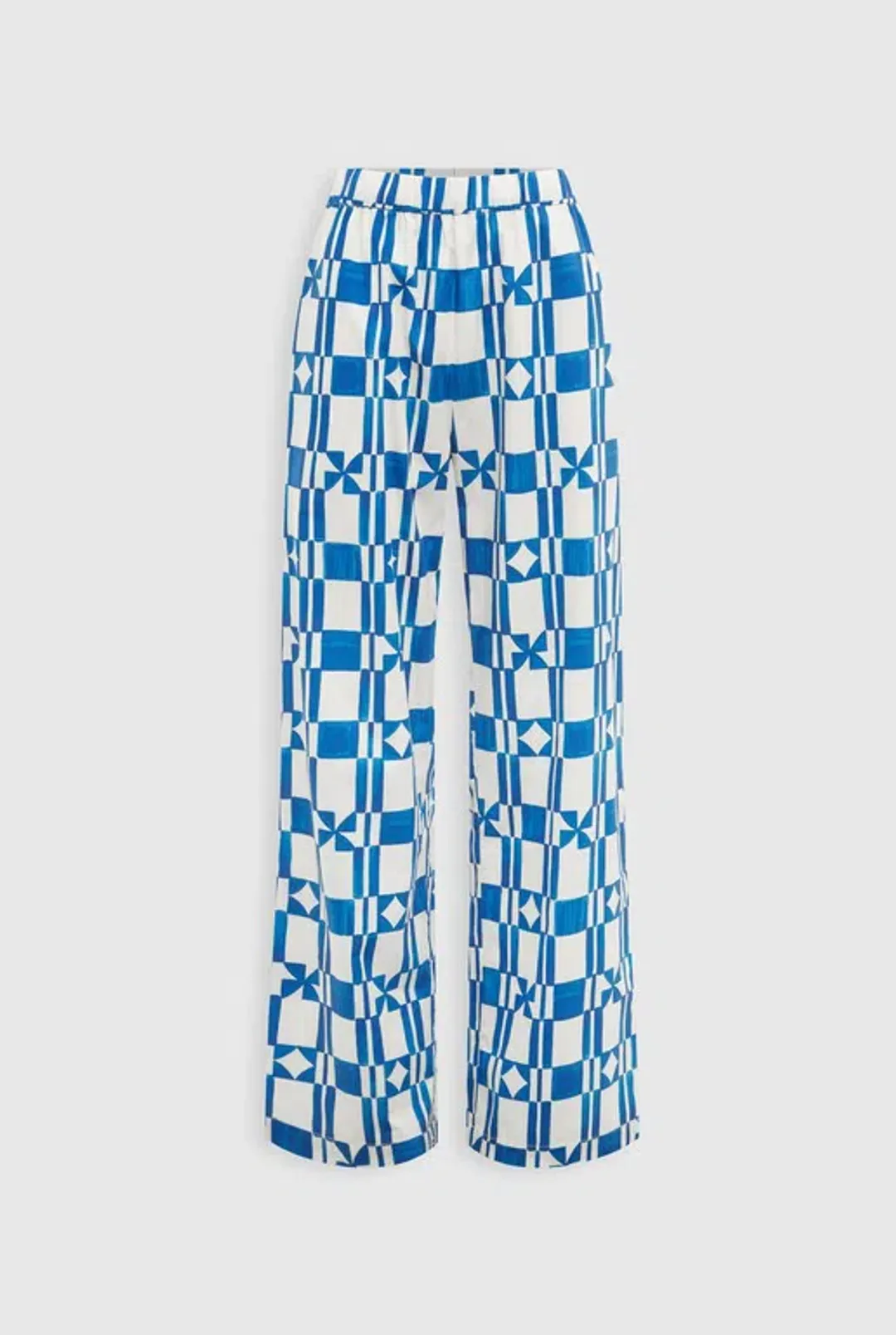 Venroy Printed Poplin Top and Pant Set in Blue/Off White Geometric Size XS/Au 6 for rent on The Volte - main image