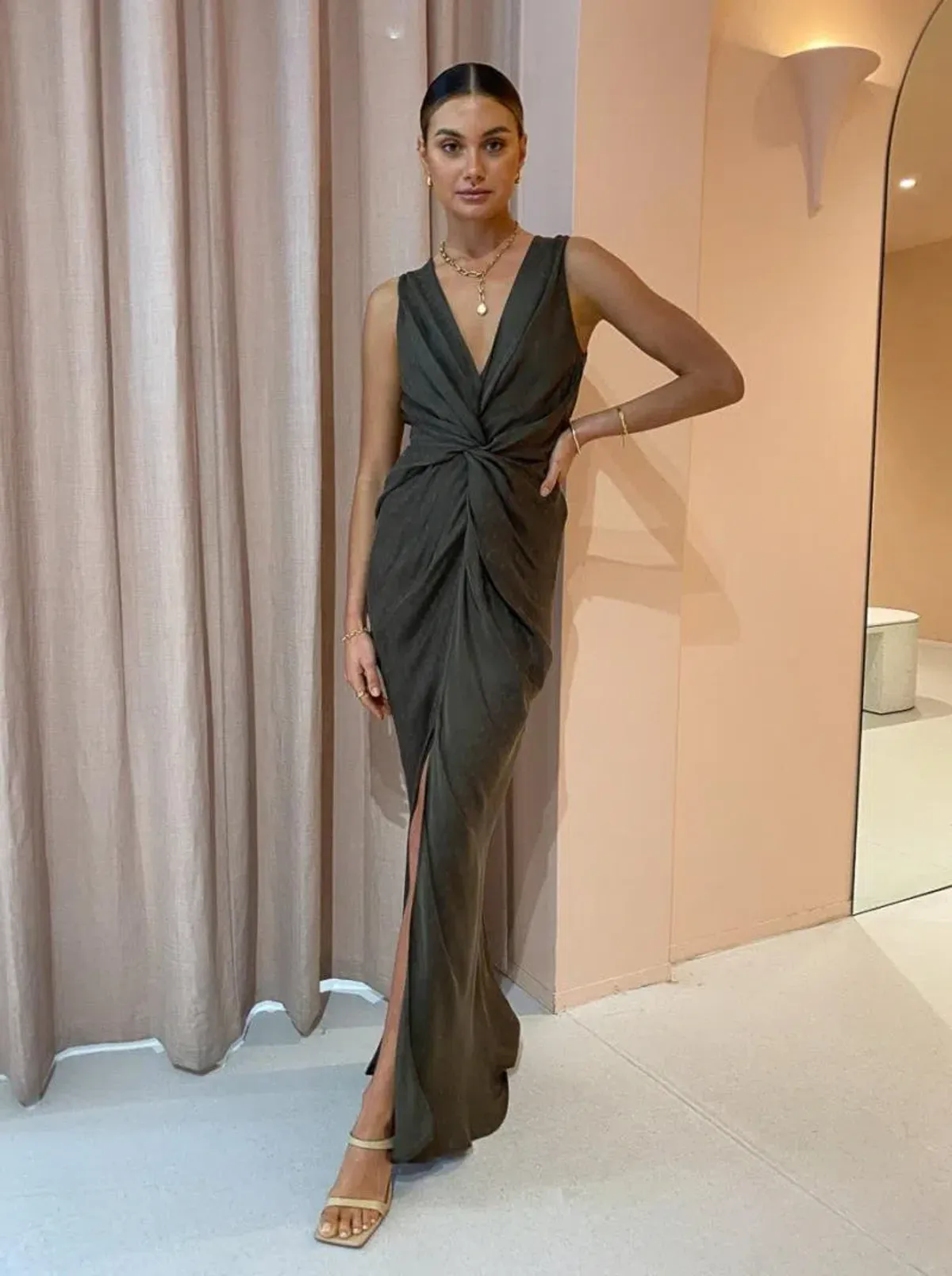 One Fell Swoop Gaia Maxi Dress in Lotus Suede Size 12 - Image 4