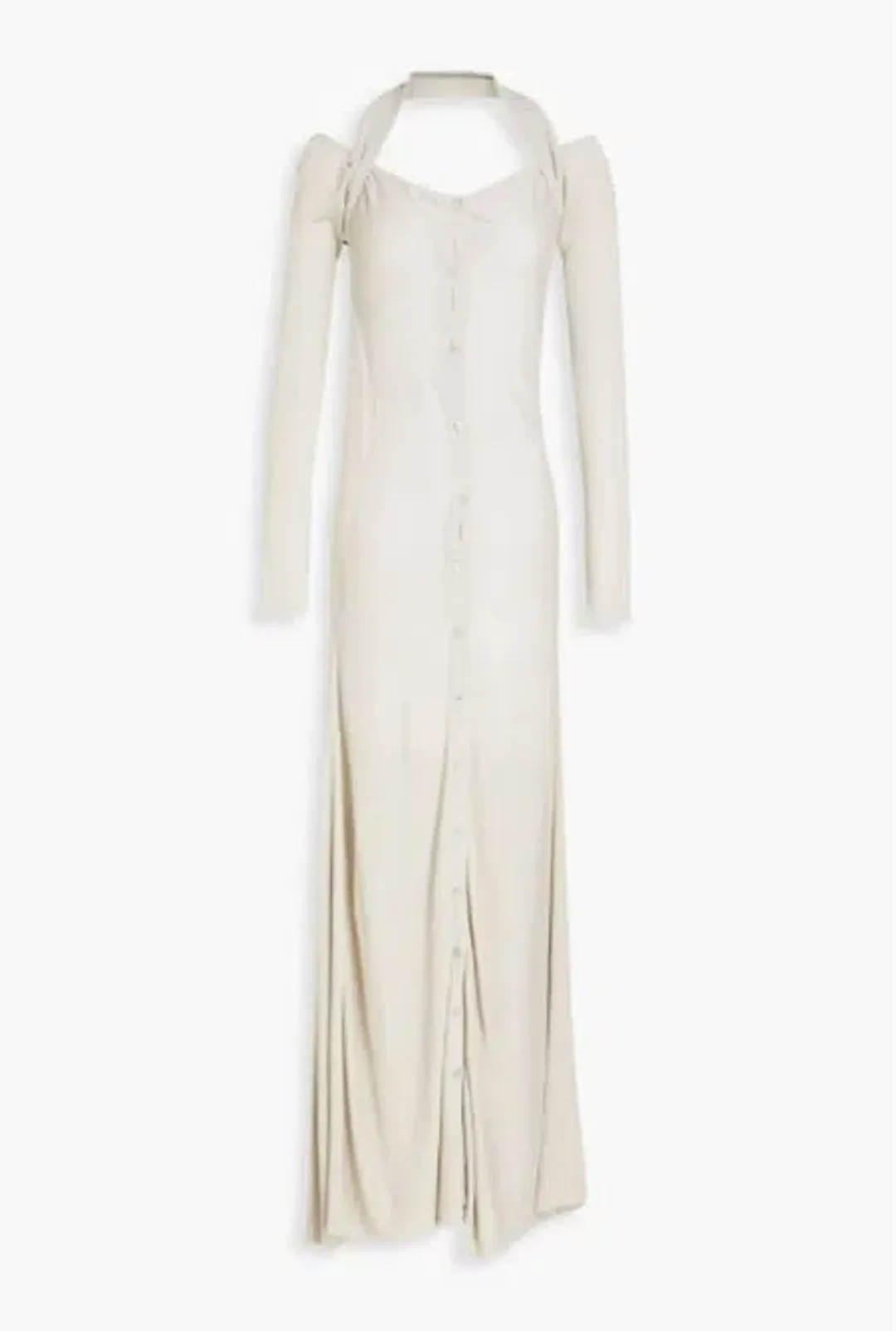 Jacquemus Lagoa Cold-Shoulder Knitted Halterneck Dress Grey Size 8 for rent on The Volte - main image