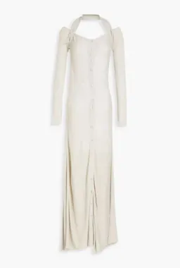 Jacquemus Lagoa Cold-Shoulder Knitted Halterneck Dress Grey Size 8 for rent on The Volte - image 4