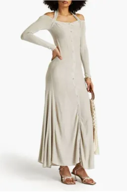 Jacquemus Lagoa Cold-Shoulder Knitted Halterneck Dress Grey Size 8 for rent on The Volte - image 2