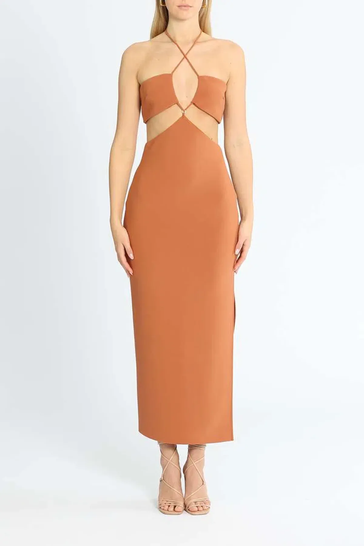 Bec and Bridge Cut Out Midi Dress Orange Size 16 for rent on The Volte - main image