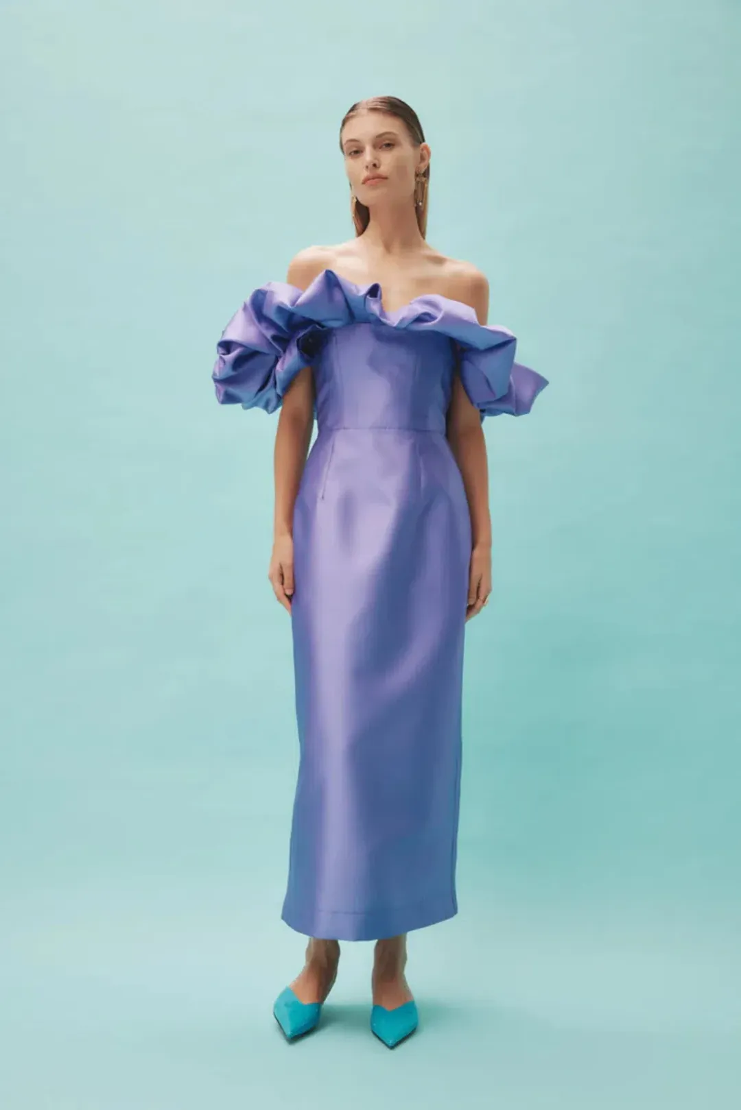 Alemais Suzi Off Shoulder Midi Dress Violet Size 12 for rent on The Volte - main image