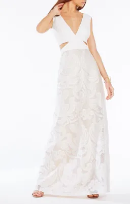 BCBGMAXAZRIA Marilyne Swirl Lace Cutout Formal Dress White Size 4 for rent on The Volte - image 2