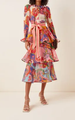 Zimmermann The Lovestruck Flounce Cotton-silk Midi Dress Mixed Paisley Floral Size 3/Au 14 for rent on The Volte - image 4