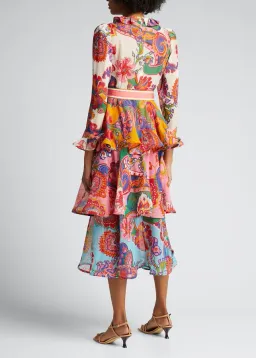 Zimmermann The Lovestruck Flounce Cotton-silk Midi Dress Mixed Paisley Floral Size 3/Au 14 for rent on The Volte - image 5