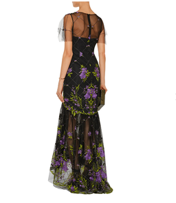 Marchesa Notte High Low Illusion Tulle Gown Dress Black Floral Size 8 for rent on The Volte - image 2