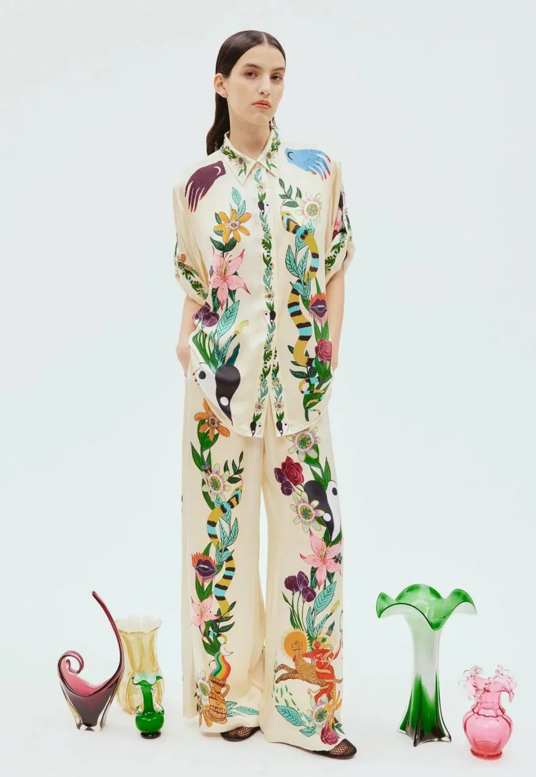 Alemais Meagan Silk Pant Size 10 And Oversized Shirt Size 8 Set Print for rent on The Volte - main image