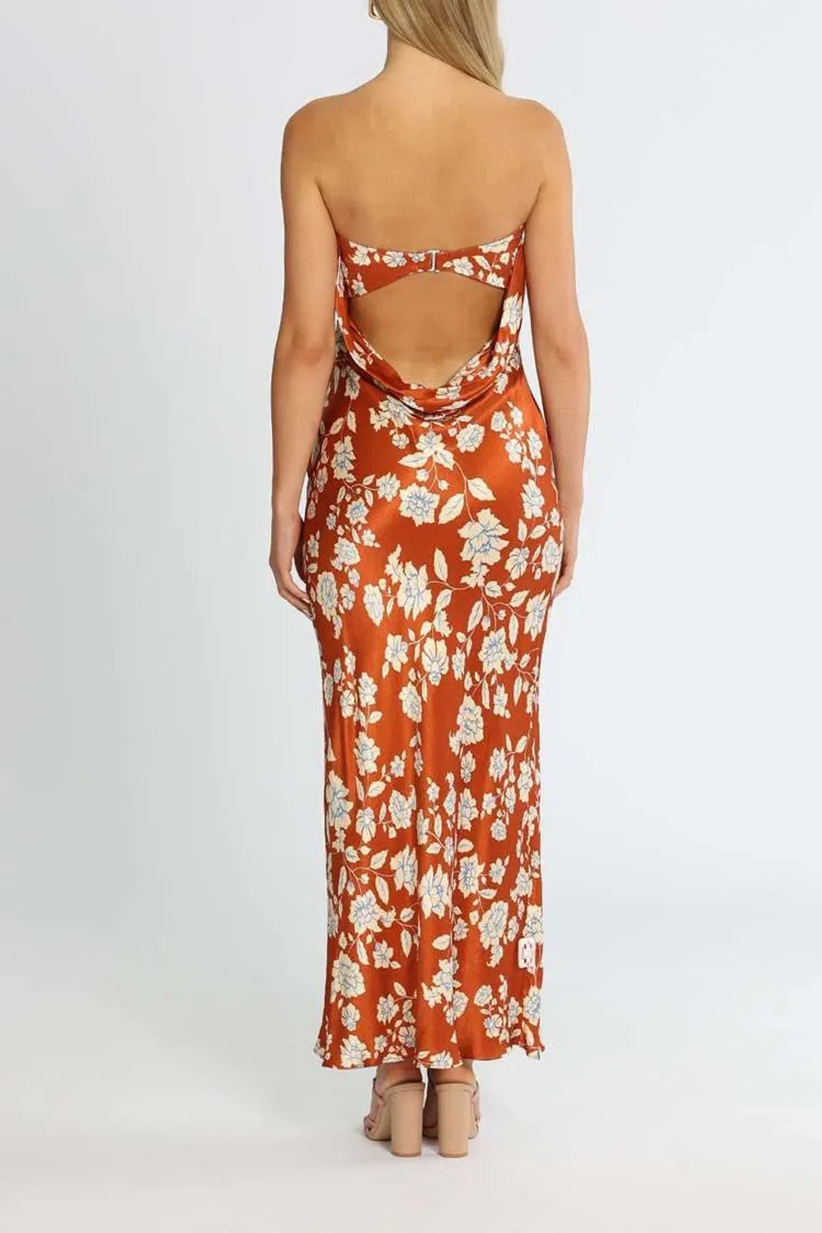 Bec & Bridge Blossom Strapless Maxi Dress Rust Print Size 12 - Image 3