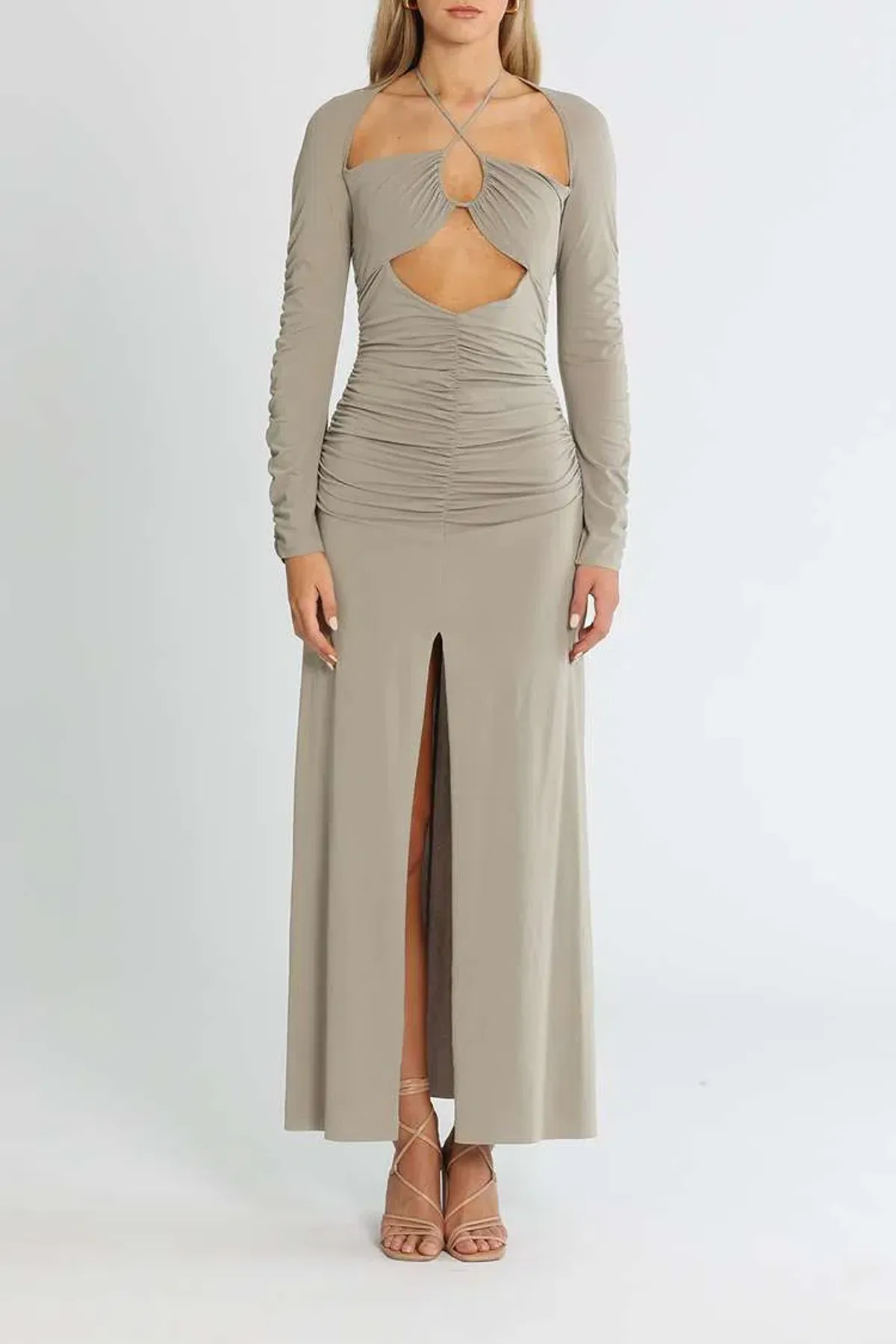 Bec and Bridge Adaline Long Sleeve Maxi Dress Grey Size 12 for rent on The Volte - main image