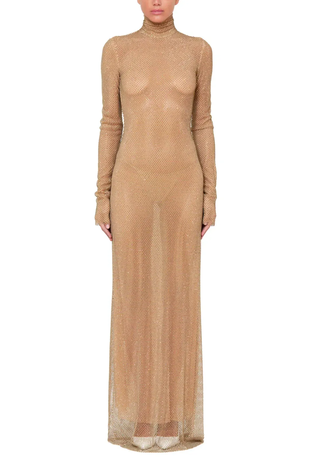 LaQuan Smith Mock Neck Column Gown Gold Size 6 for rent on The Volte - main image