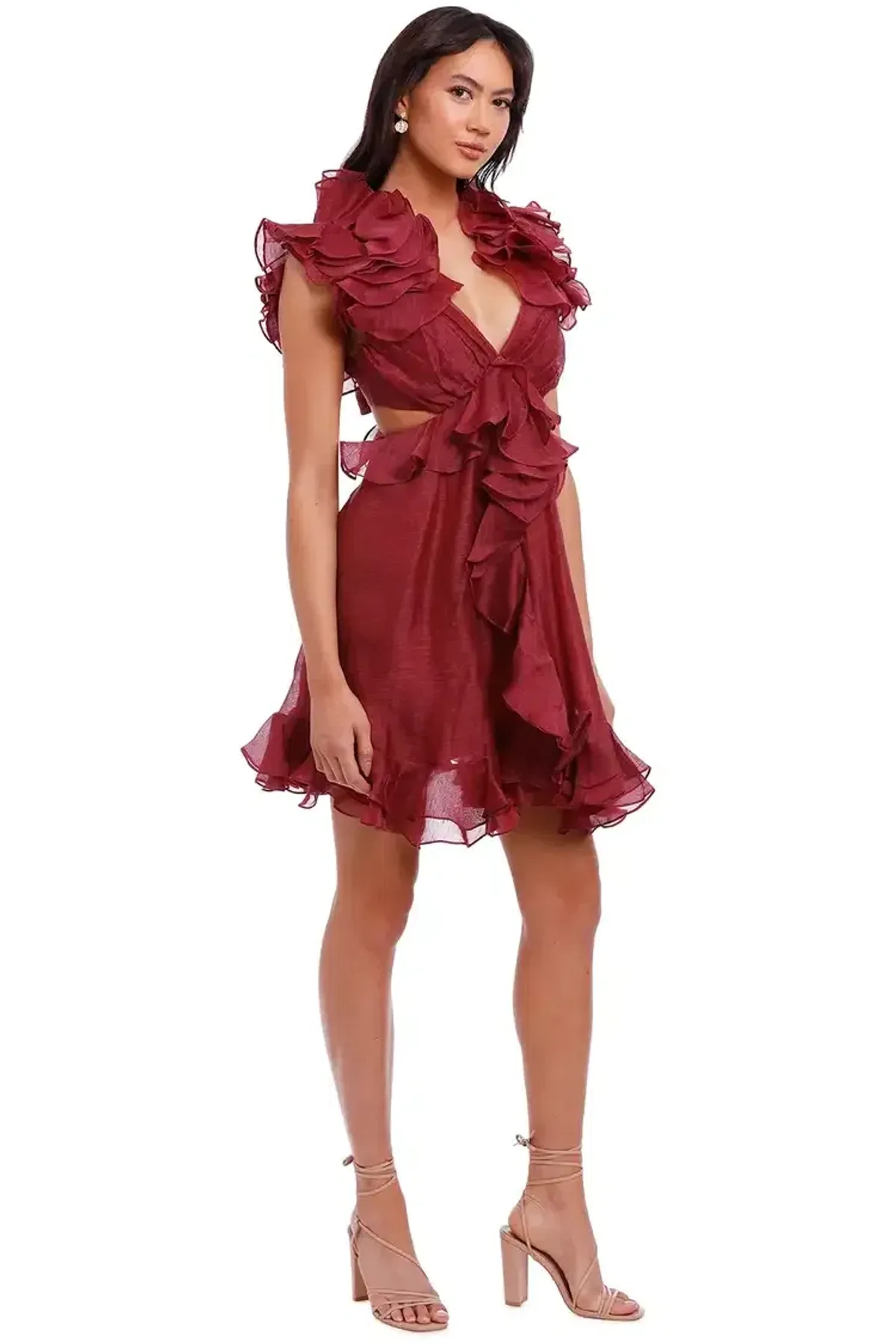 Zimmermann Ladybeetle Ruffle Mini Burgundy Size 8 AU - Image 2