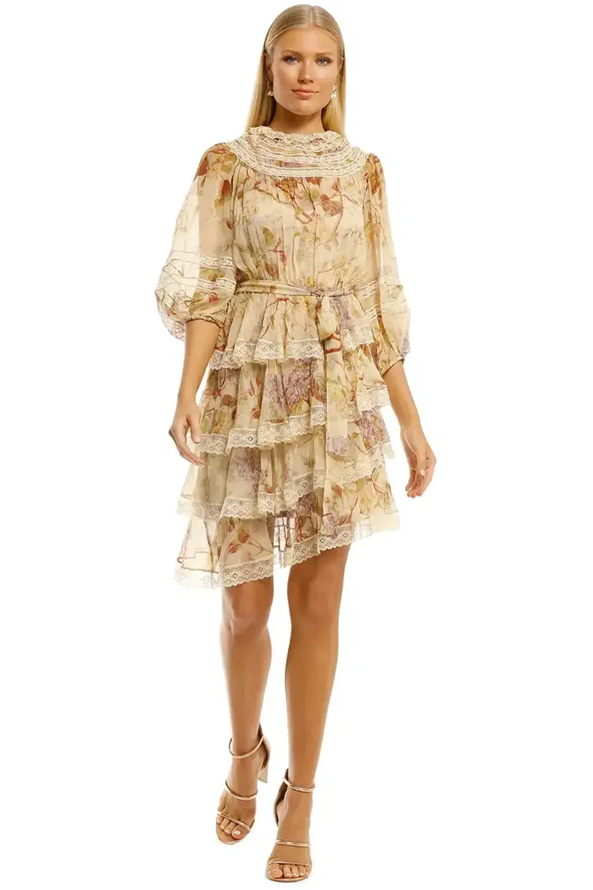 Zimmermann Sabotage Tiered Lace Mini Dress in Cream Wisteria Size 12 AU - Image 1