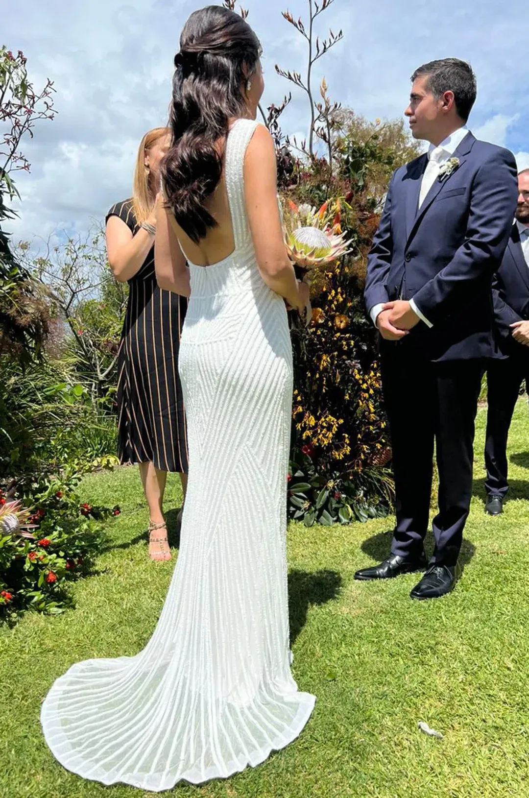 Rachel Gilbert Raquel Gown White Beaded Size 10 for rent on The Volte - main image