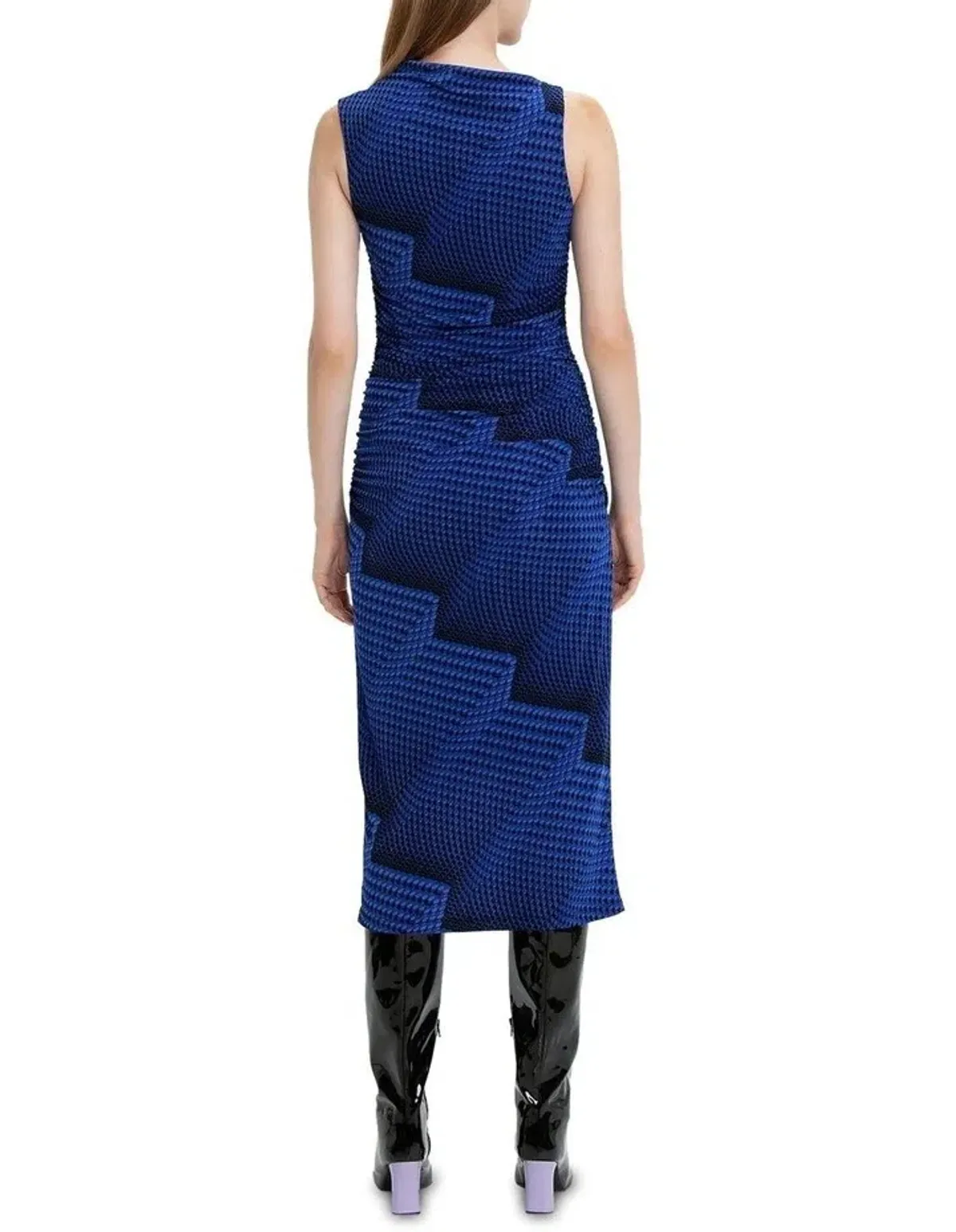 Cue Jersey Rushed Dress Blue Print Size 8 - Image 3