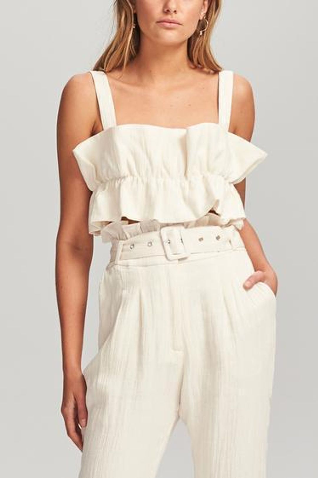 Steele Aster Crop Top and Linen Pants Set Cream Size 6 for rent on The Volte - main image