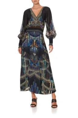 Camilla Black Dress With Shirred Waist in Dripping In Deco Size 8 for rent on The Volte - image 1