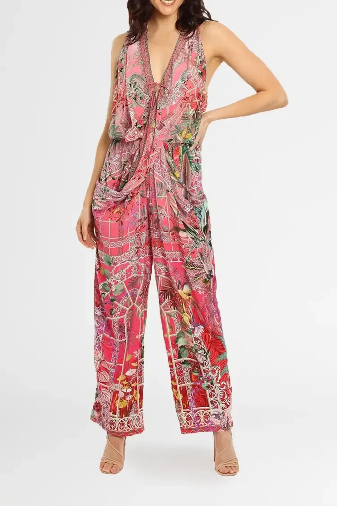Camilla Draped Front Bodice Jumpsuit Print Size 10 for rent on The Volte - main image