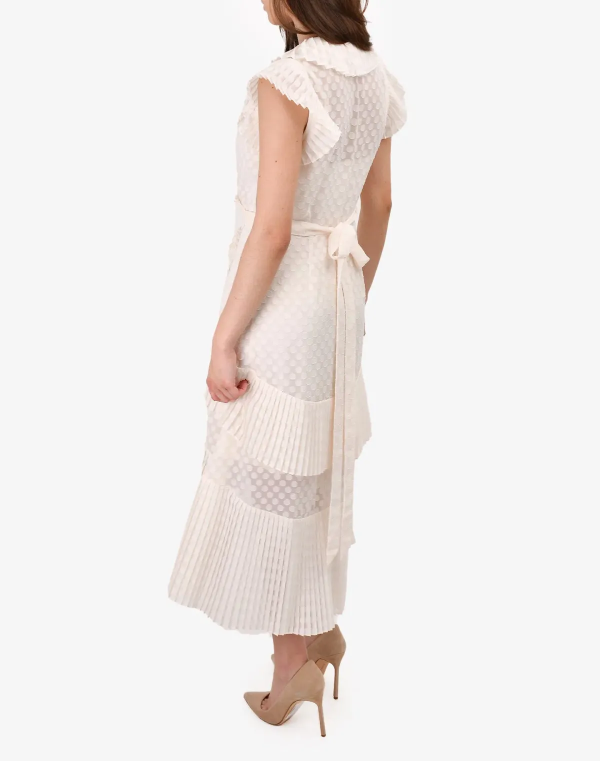 Zimmermann Plisse Wrap Midi Dress Pearl Size - Image 2
