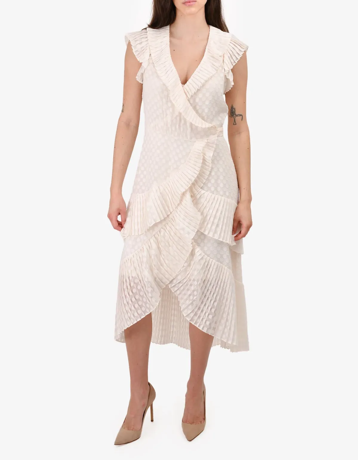 Zimmermann Plisse Wrap Midi Dress Pearl Size - Image 1
