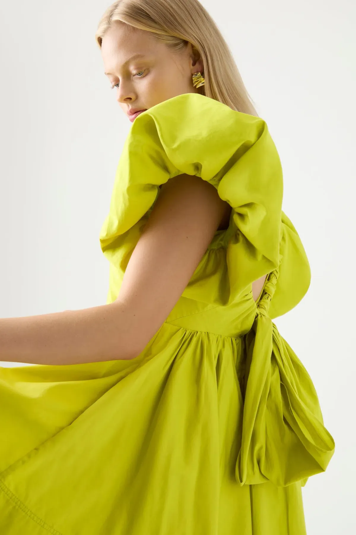 Aje Gretta Bow Back Mini Dress Chartreuse Green Size 16 - Image 4