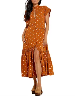 Bohemian Traders Polka Dot Lattice Midi Dress Brown Size 8 for rent on The Volte - image 2