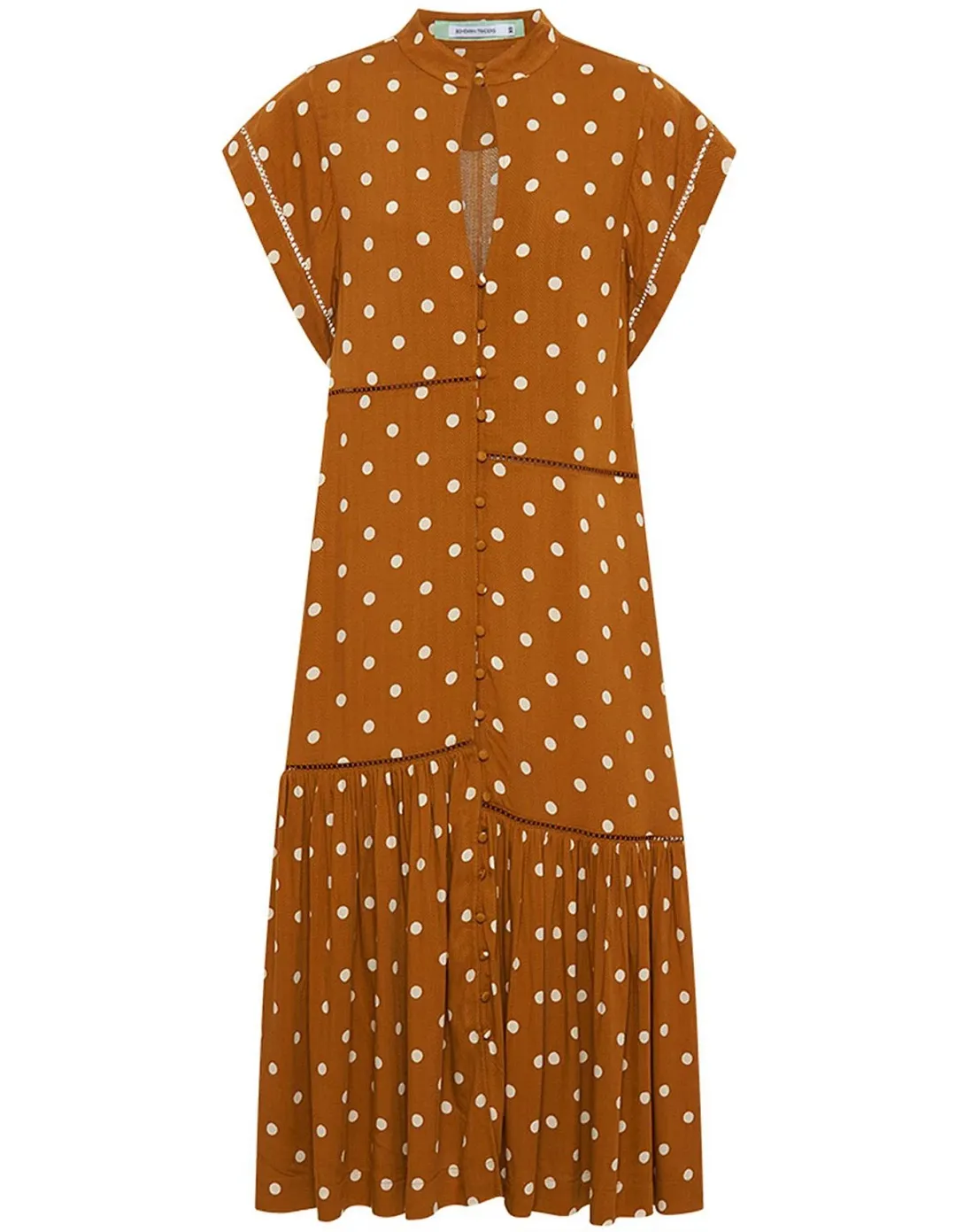 Bohemian Traders Polka Dot Lattice Midi Dress Brown Size 8 for rent on The Volte - main image