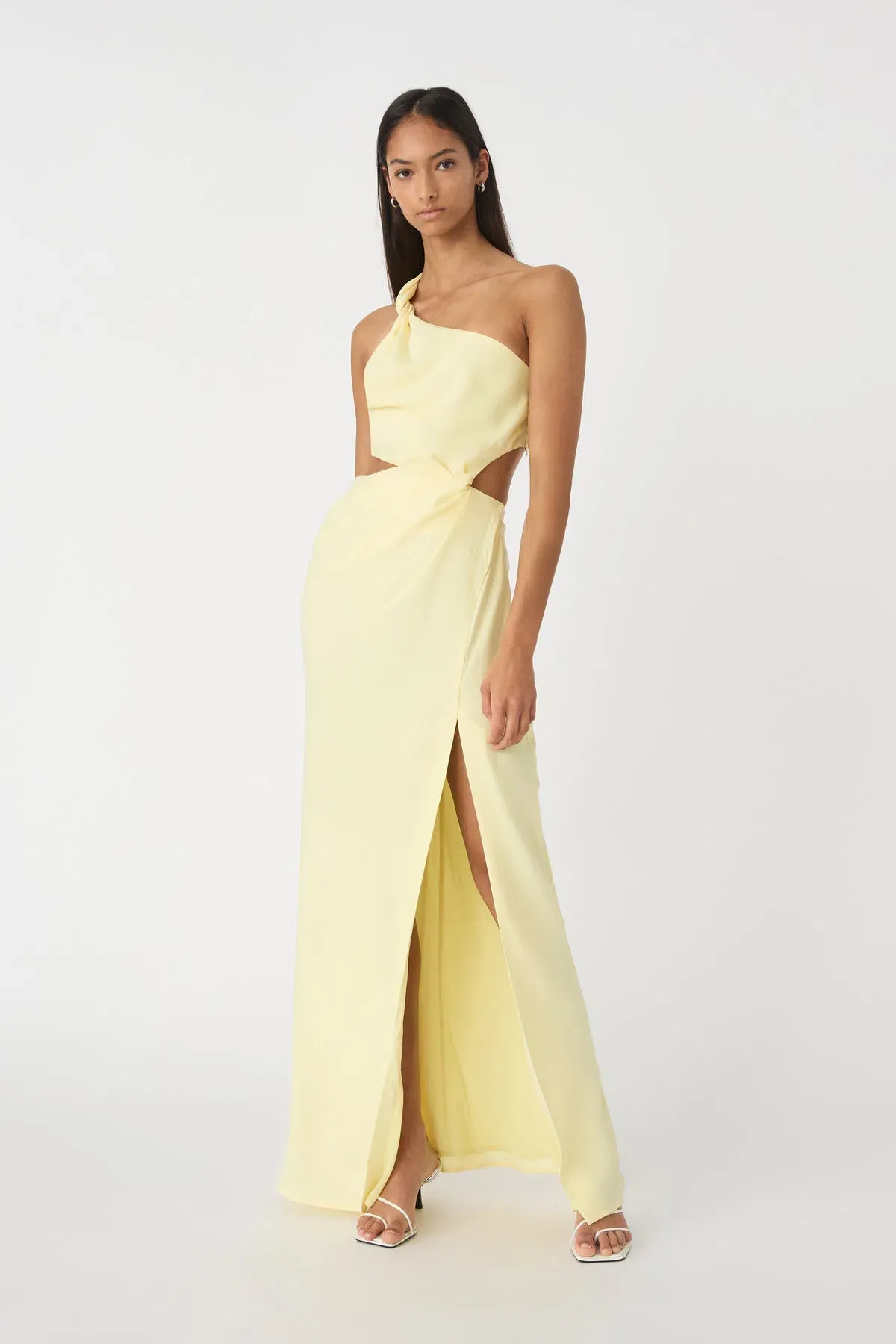 MISHA Kristin Satin Gown Soft Lime Yellow Size 8/S - Image 1