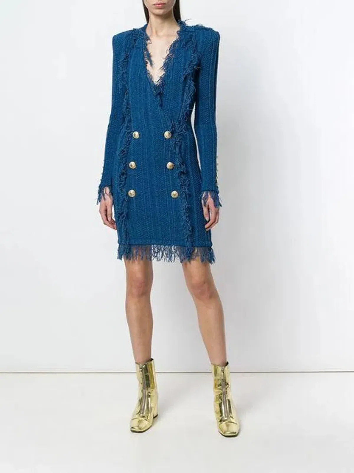 Balmain Knit Mini Dress Blue Size FR 38 / AU 10 - Image 1