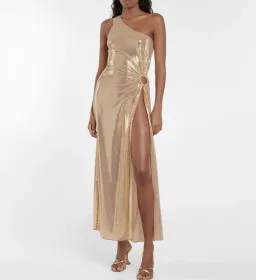 Oséree One Shoulder Lamé Gown Gold Size S / AU 8 for rent on The Volte - image 1