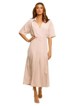 Camilla and Marc Corsica Pleated Dress in Oatmeal Size 12 for rent on The Volte - image 1