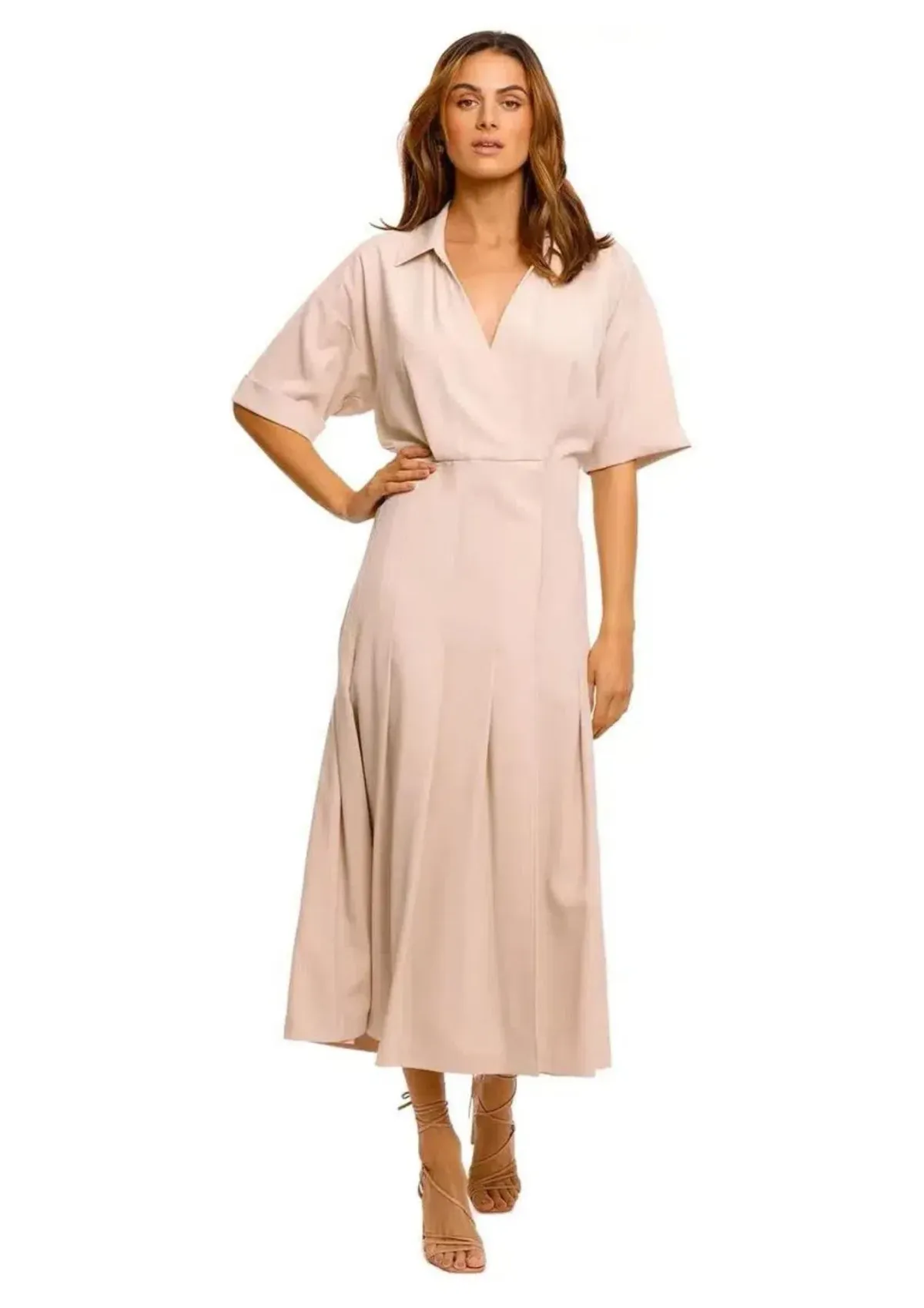 Camilla and Marc Corsica Pleated Dress in Oatmeal Size 14 for rent on The Volte - main image