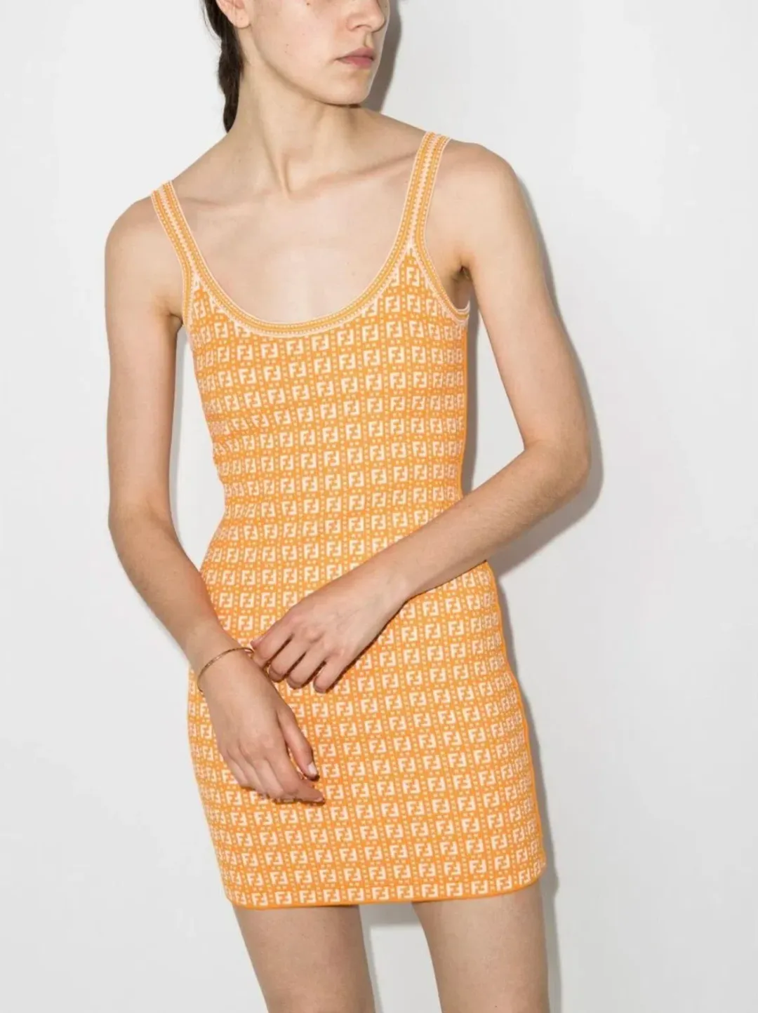 Fendi Motif Logo Jacquard Print Mini Dress Orange Size 38 / AU 10 for rent on The Volte - main image