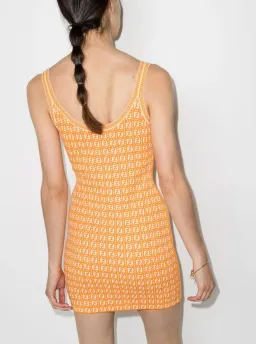 Fendi Motif Logo Jacquard Print Mini Dress Orange Size 38 / AU 10 for rent on The Volte - image 3