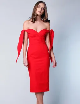 Elle Zeitoune Off The Shoulder Midi Dress Red Size 10 for rent on The Volte - image 1