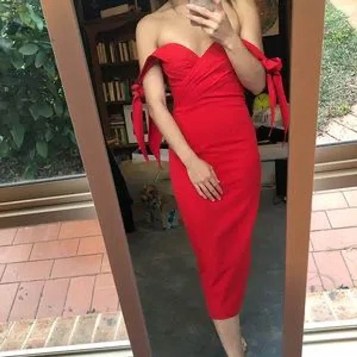 Elle Zeitoune Off The Shoulder Midi Dress Red Size 10 - Image 4