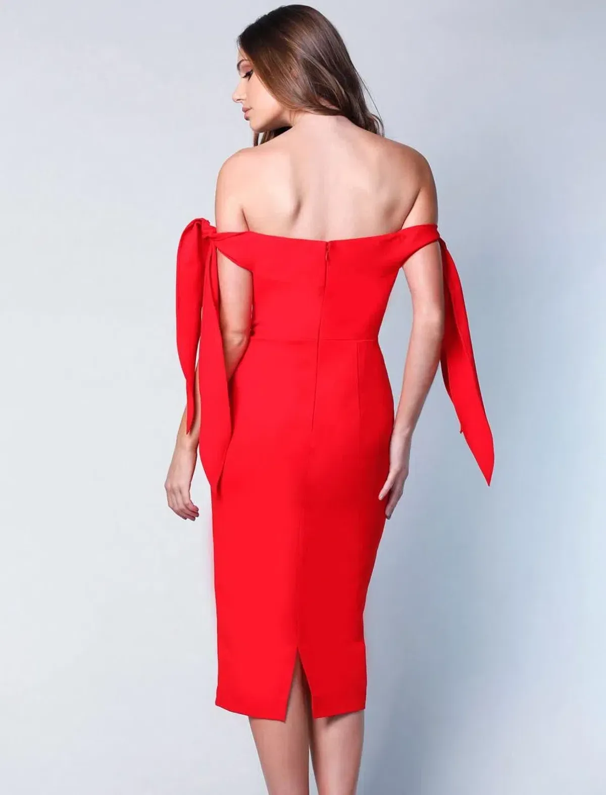 Elle Zeitoune Off The Shoulder Midi Dress Red Size 10 - Image 3
