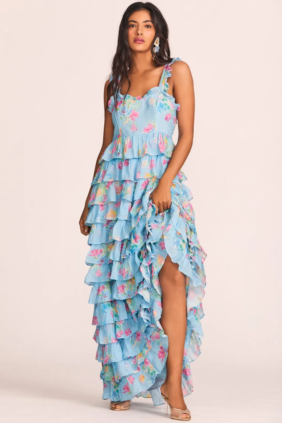 Loveshackfancy Idra Tiered Voile Maxi Dress Blue Lullaby Size 8 - Image 1
