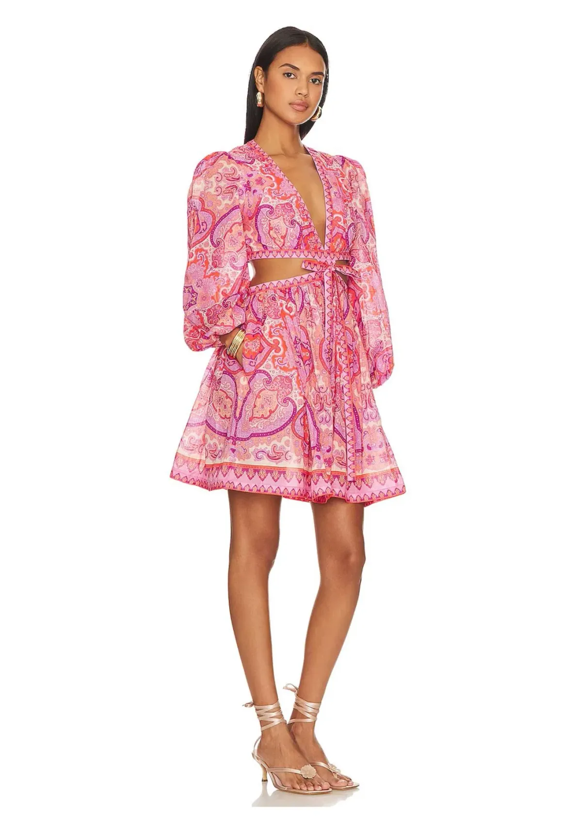 Zimmermann Halcyon Tie Front Mini Dress Pink/Purple Paisley Size 1 / AU 10 - Image 1