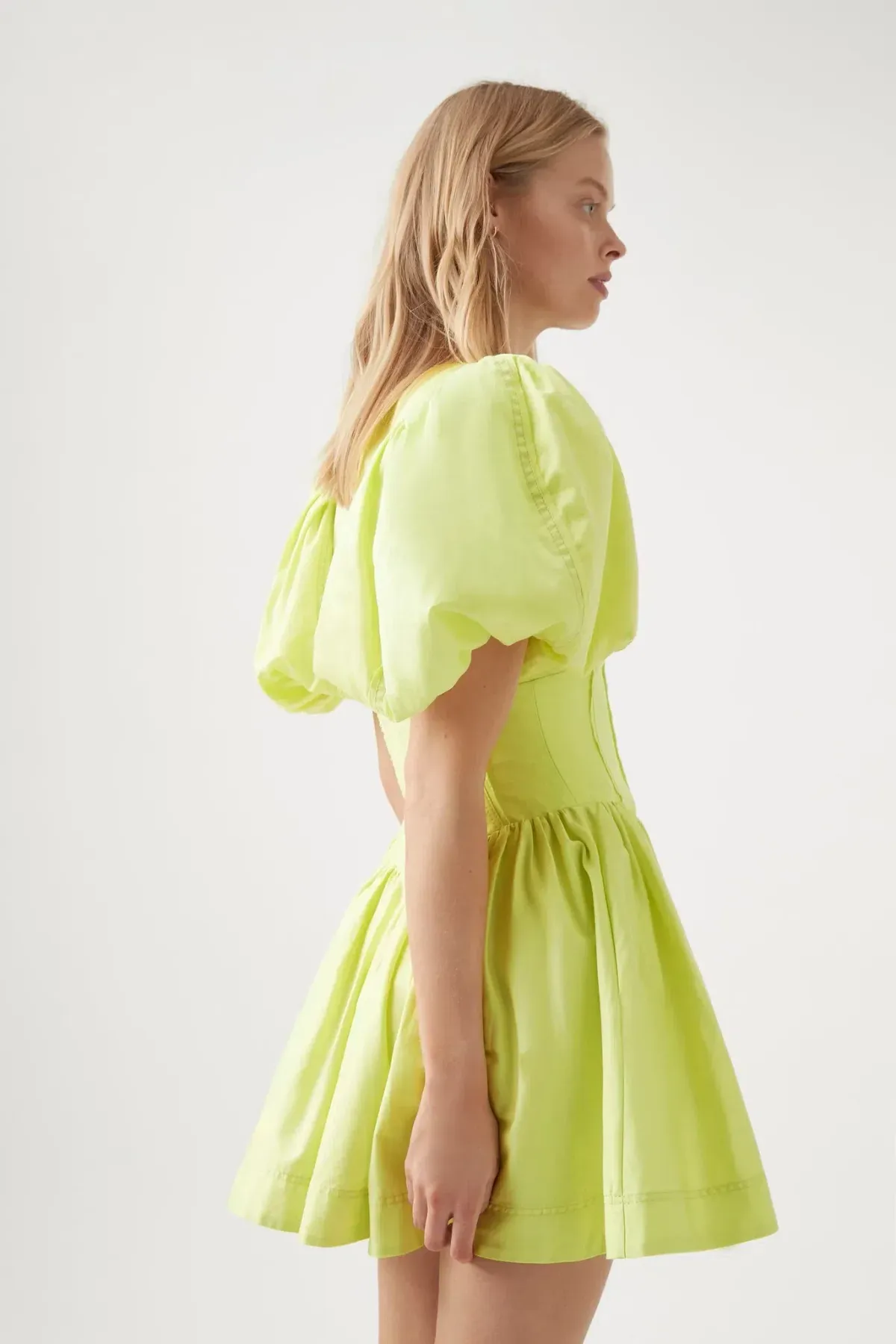 Aje Gianna Puff Sleeve Mini Dress Light Lemon Size 16 - Image 3