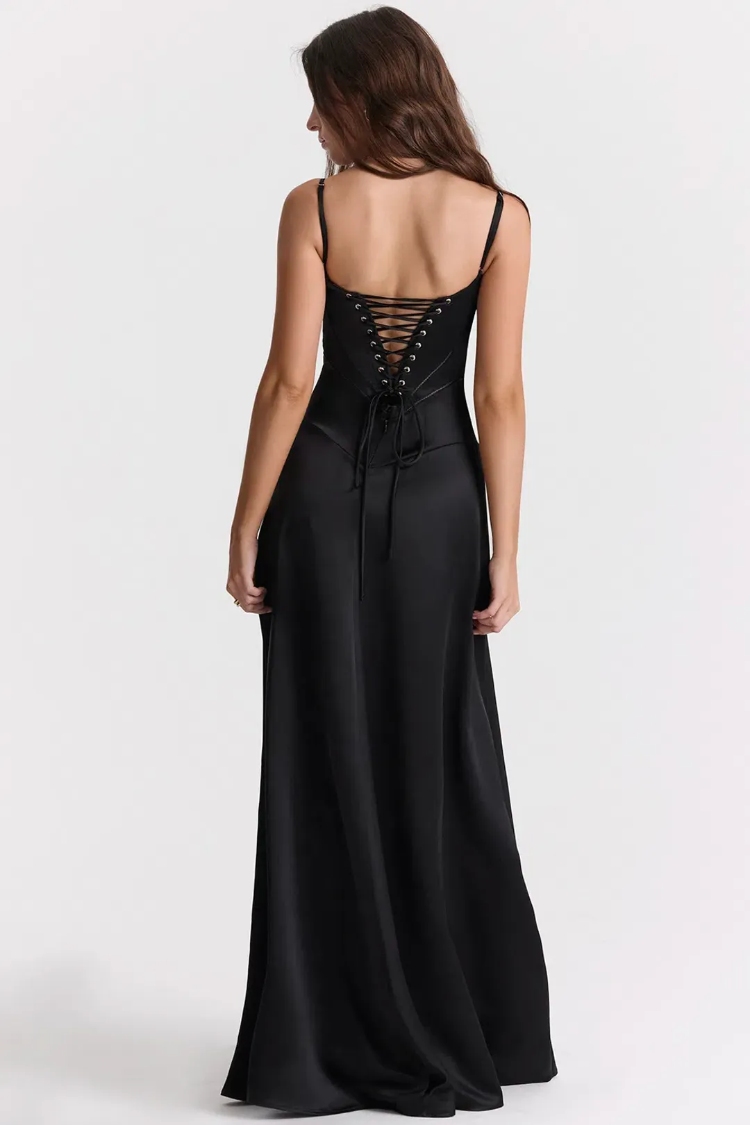House Of CB Anabella Black Lace Up Maxi Dress Size XS/Au 6 for rent on The Volte - main image