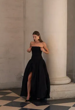 Aje Violette Bubble Hem Maxi Dress Black Size 4 for rent on The Volte - image 1