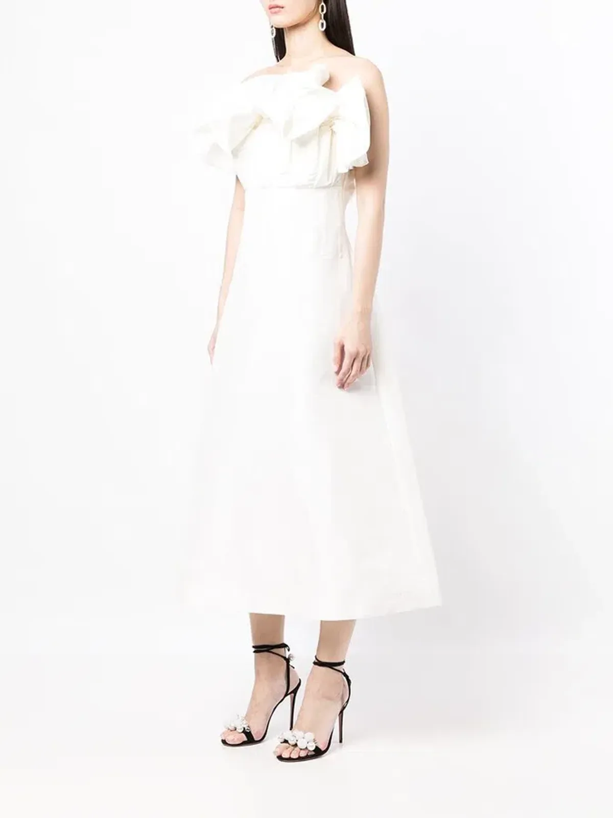 Rachel Gilbert Freida Ruffled Strapless Midi Dress In White - Image 1