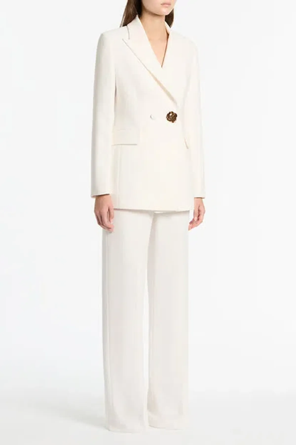 Carla Zampatti Crepe Florence Blazer and Pants Set White Size 10 - Image 2